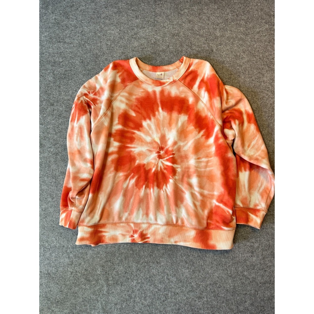Secret Treasures Sweatshirt Womens XL Orange Cotton Fleece Tie Dye Raglan Sleeve